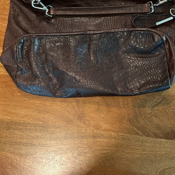 GIANNI CHIARINI Brown Croc Embossed Leather Hobo Handbag - Picture 6 of 14